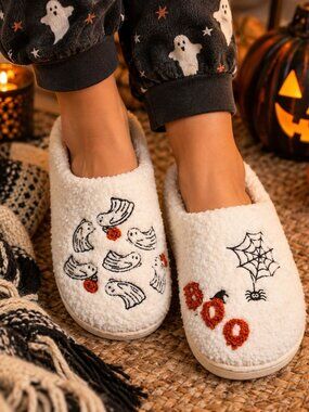 Spooky Halloween Ghost Spider Boo Slippers